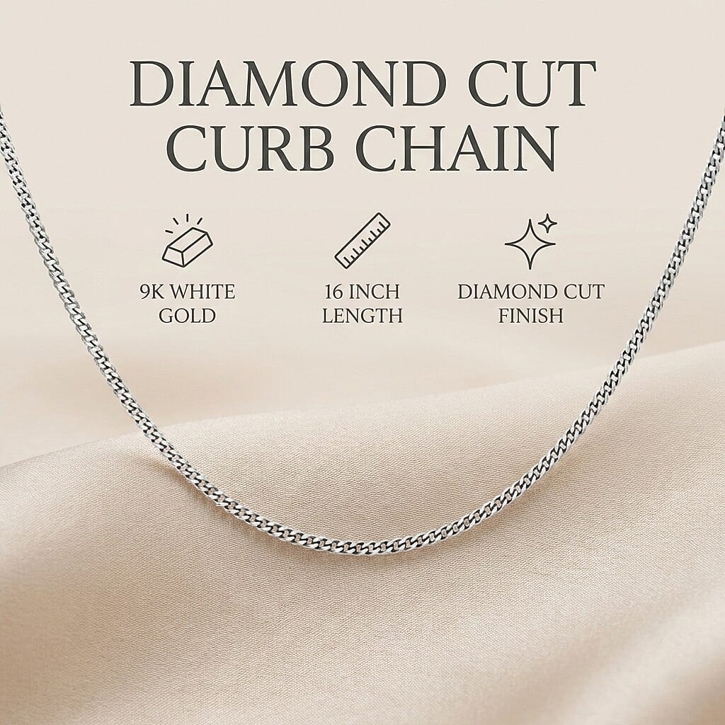 9K White Gold  Chain (Size - 16),  Gold Wt. 0.73 Gms