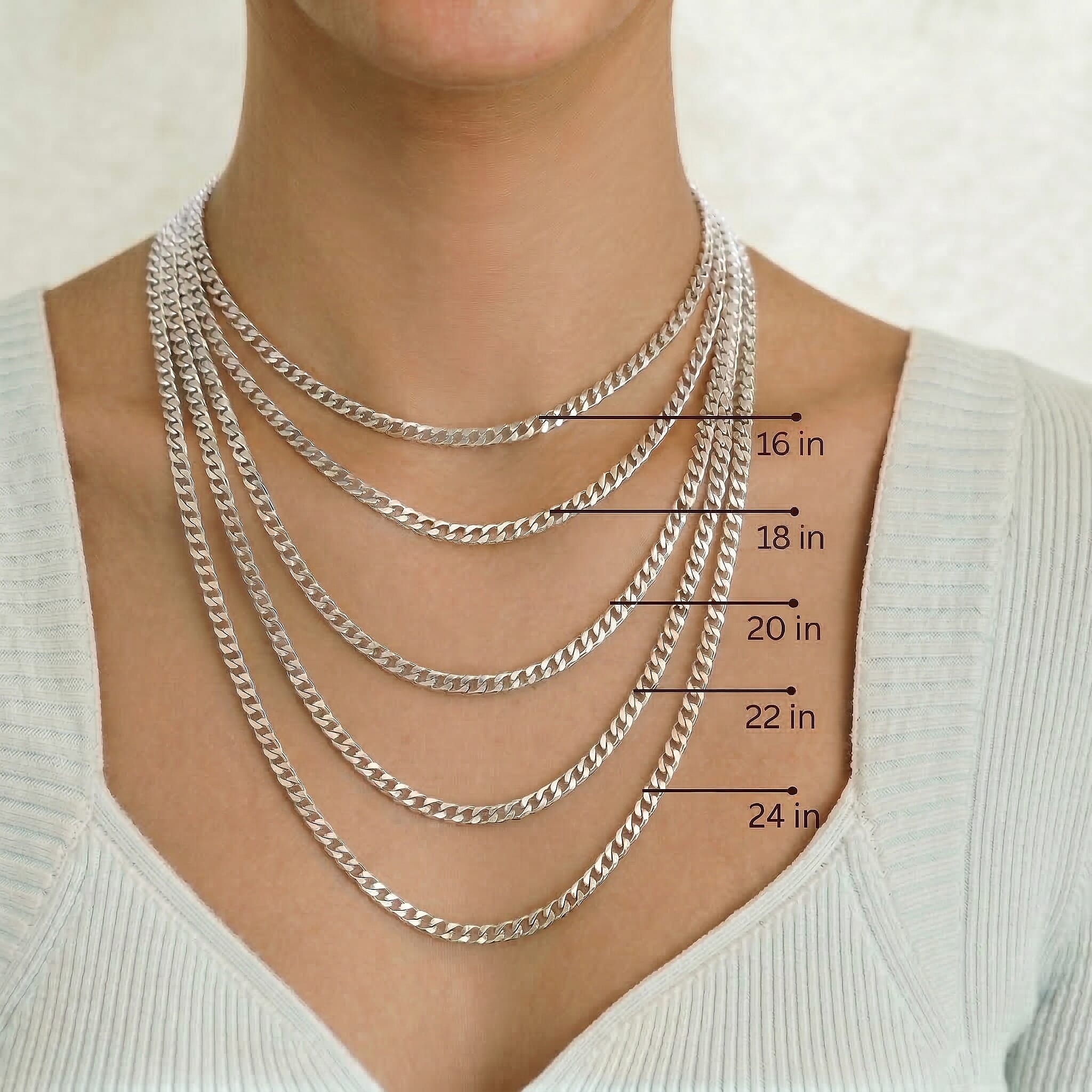 9K White Gold  Chain (Size - 16),  Gold Wt. 0.73 Gms