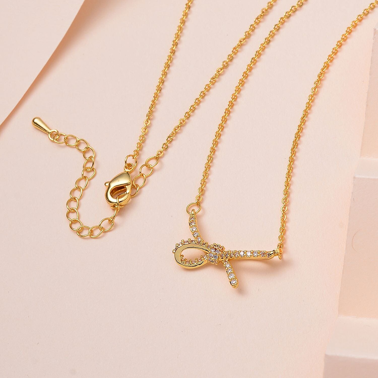 Cubic Zirconia Ribbon Necklace (Size - 20-2 inch Ext)