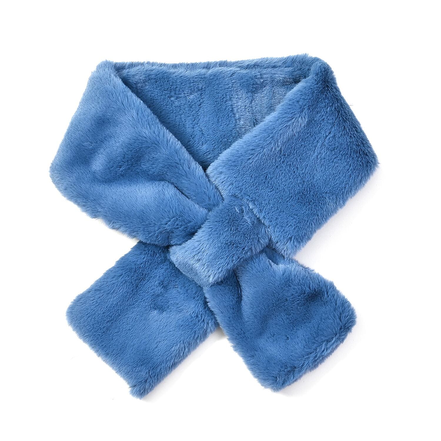 2 Piece Set - Faux Fur Hat and Scarf - Blue