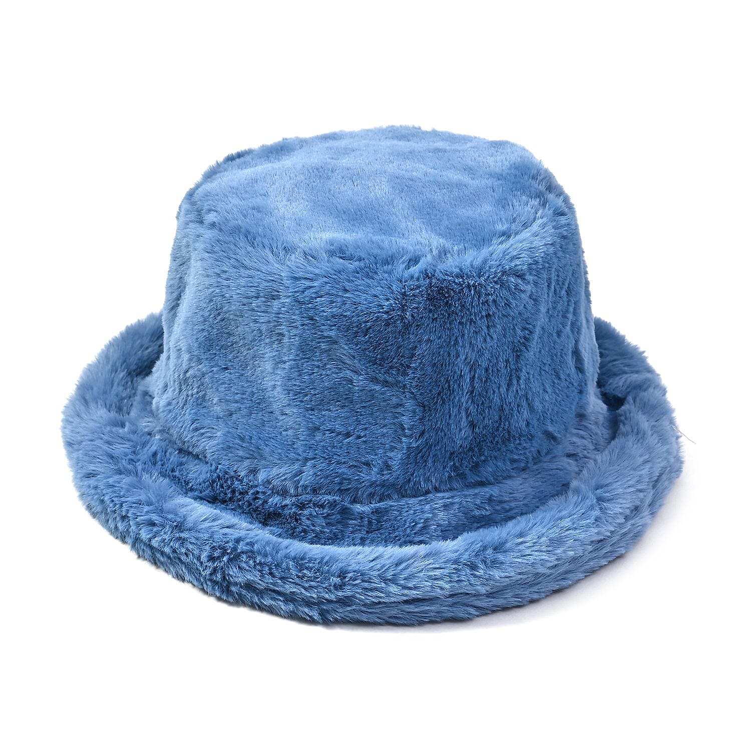 2 Piece Set - Faux Fur Hat and Scarf - Blue