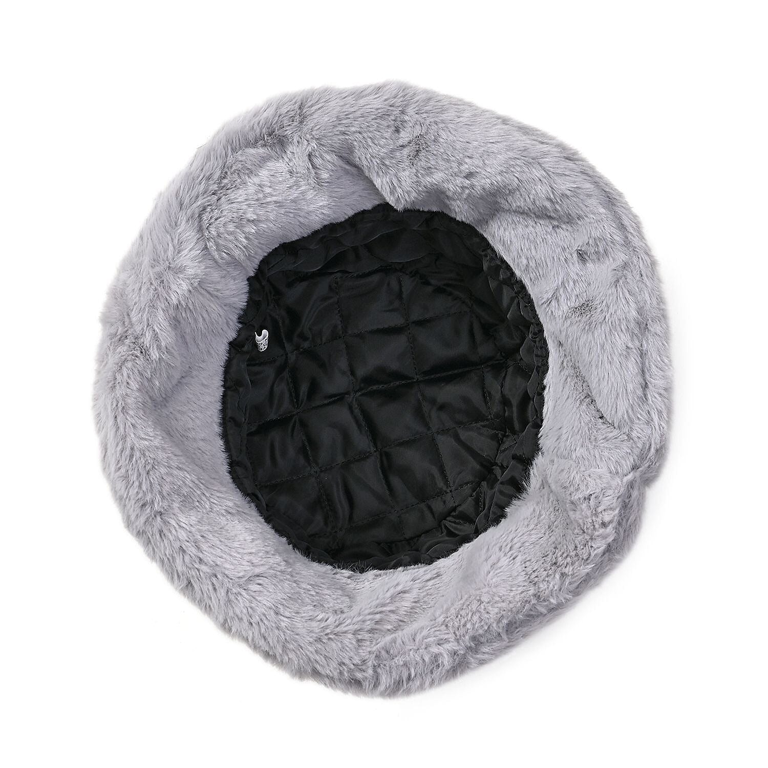 2 Piece Set - Faux Fur Hat and Scarf - Light Grey