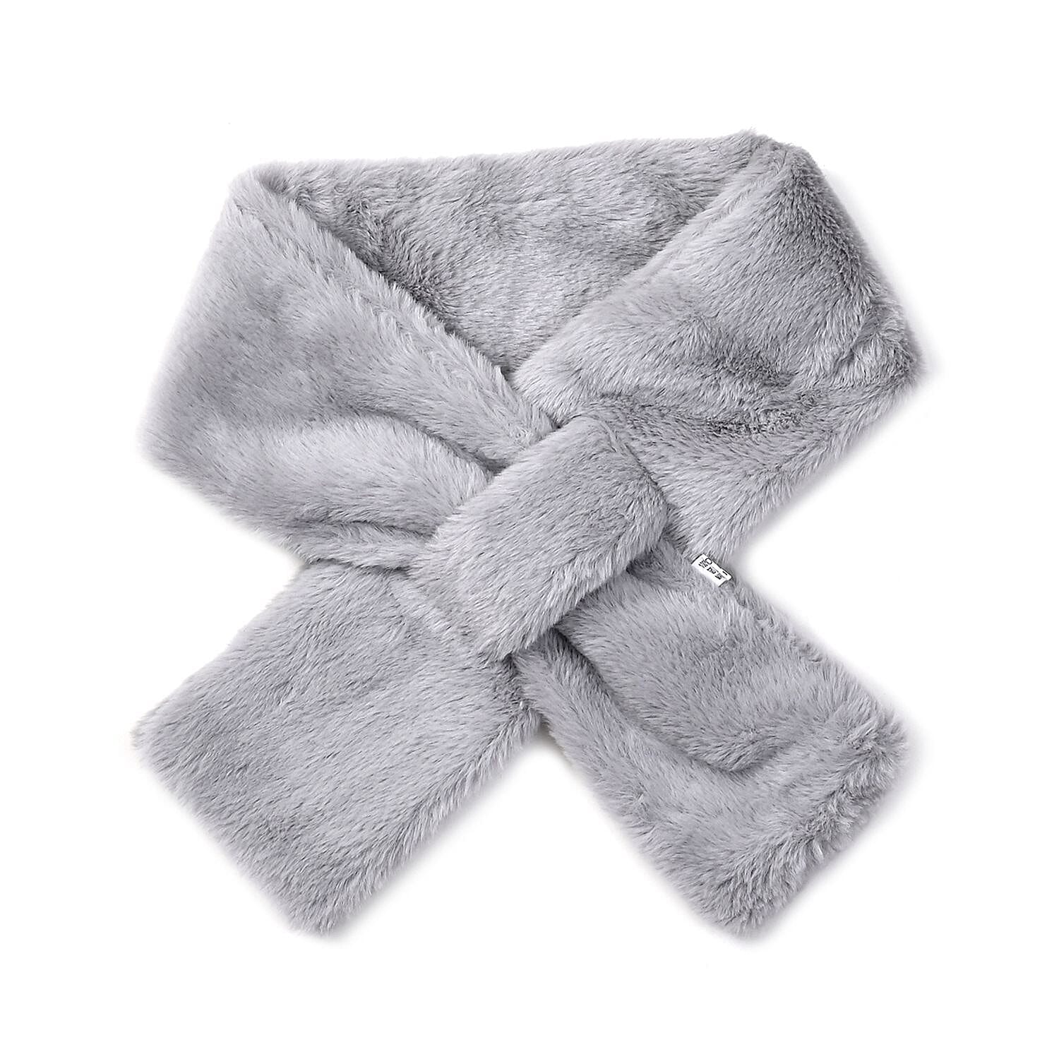 2 Piece Set - Faux Fur Hat and Scarf - Light Grey