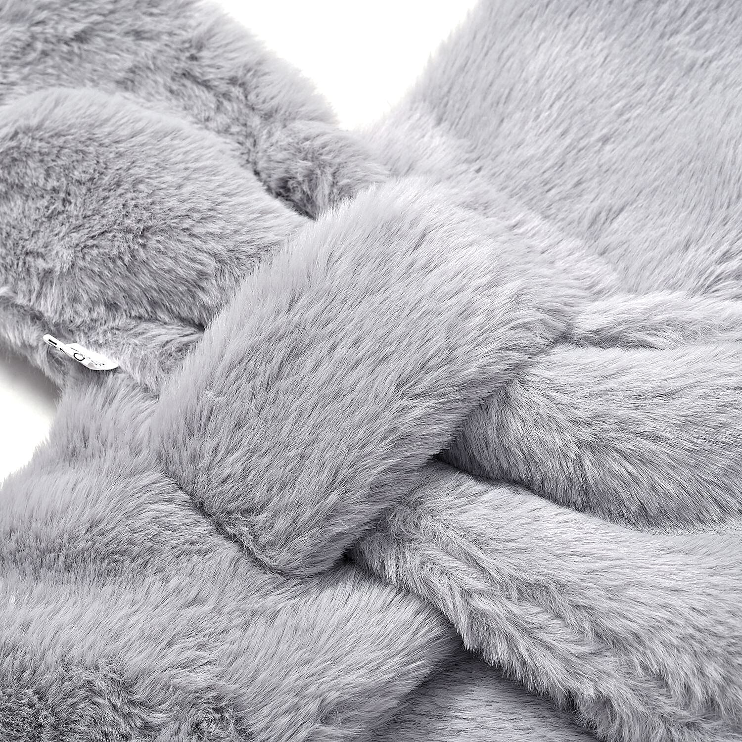 2 Piece Set - Faux Fur Hat and Scarf - Light Grey