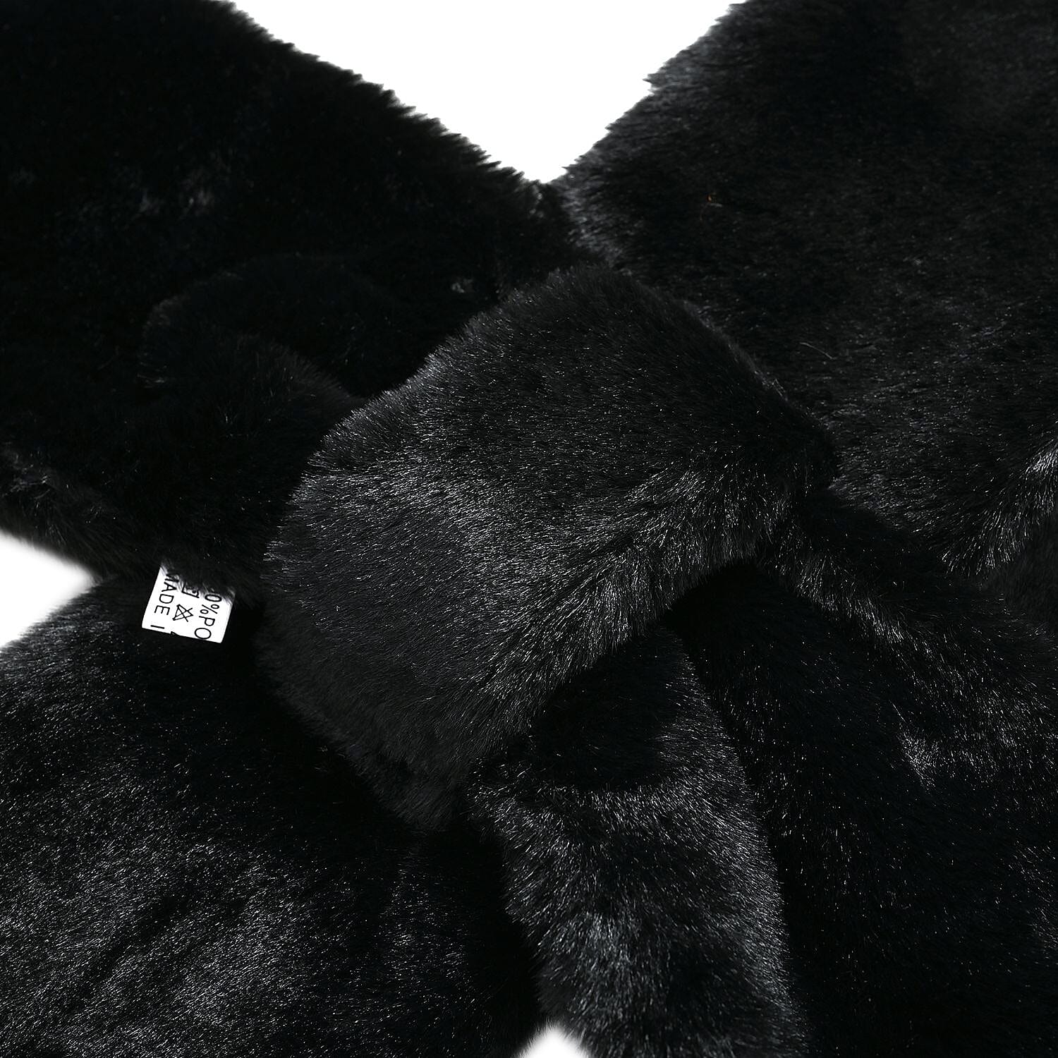 2 Piece Set - Faux Fur Hat and Scarf - Black