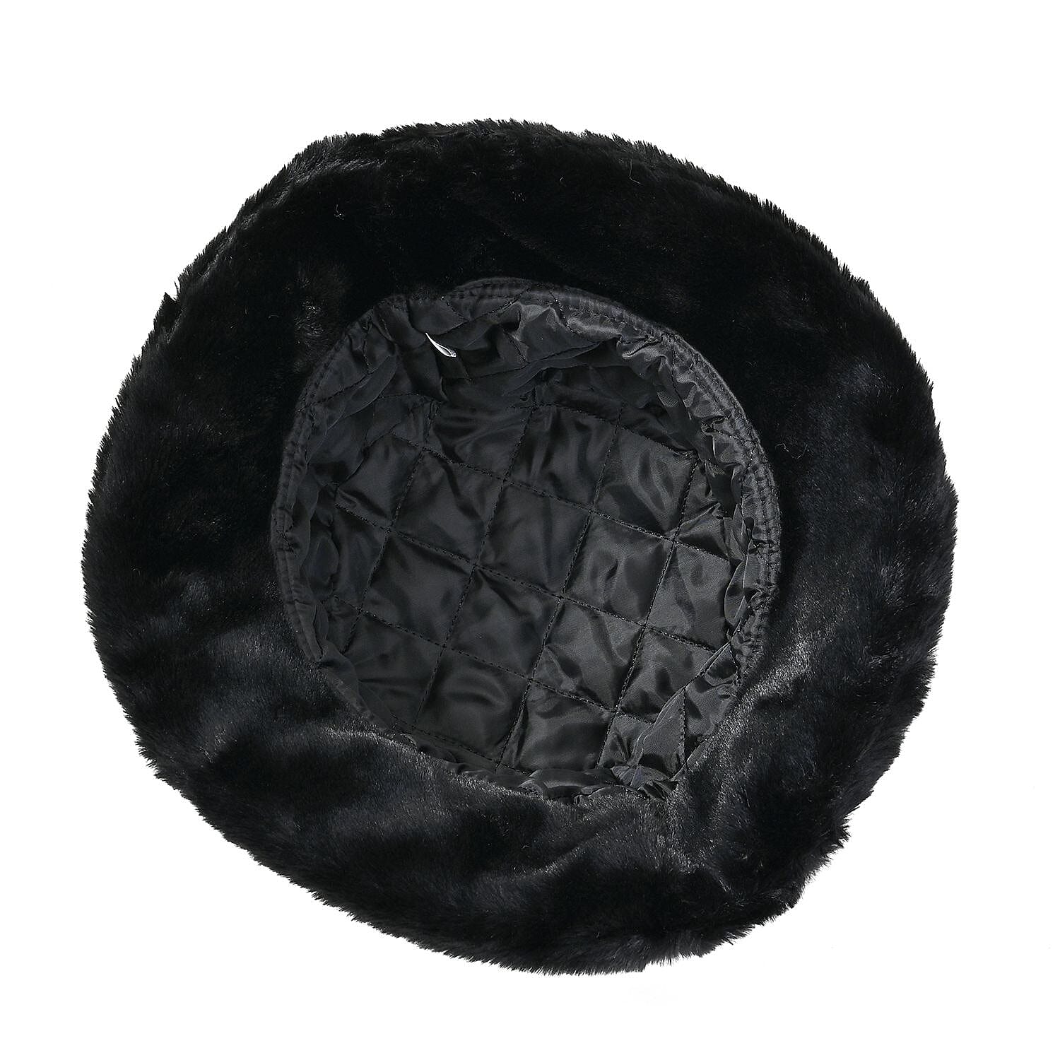2 Piece Set - Faux Fur Hat and Scarf - Black