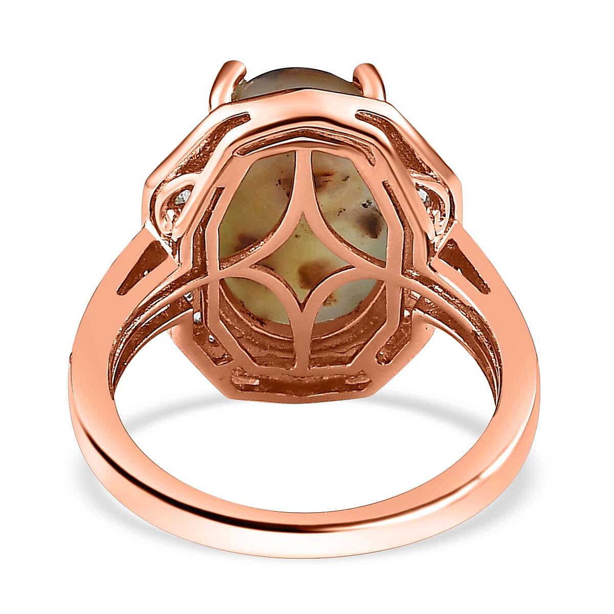 Zimbaprase, Natural White Zircon and Brown Zircon Ring in 18K Vermeil Rose Gold Plated Sterling Silver 6.60 Ct. Zimbaprase, Natural White Zircon and Brown Zircon Ring in 18K Vermeil Rose Gold Plated Sterling Silver 6.60 Ct.