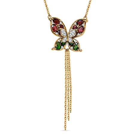 GP Italian Garden Collection - Red Garnet, Natural Chrome Diopside & Natural Zircon Necklace (Size 20) in 18K Vermeil YG Plated Sterling Silver 6.01 Ct, Silver Wt. 9.12 Gms GP Italian Garden Collection - Red Garnet, Natural Chrome Diopside & Natural Zircon Necklace (Size 20) in 18K Vermeil YG Plated Sterling Silver 6.01 Ct, Silver Wt. 9.12 Gms