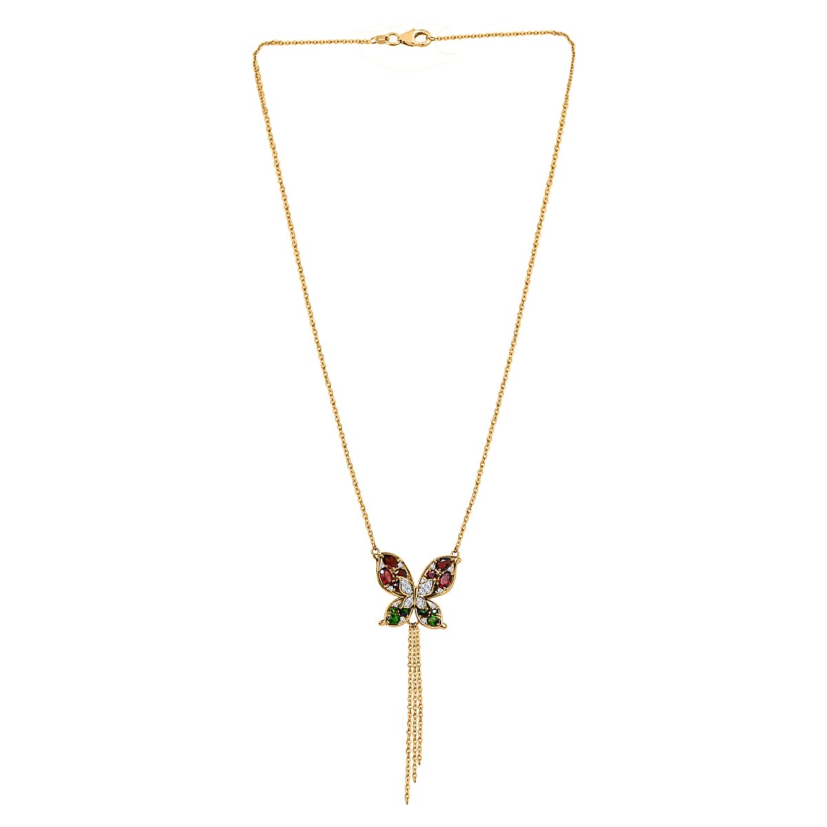 GP Italian Garden Collection - Red Garnet, Natural Chrome Diopside & Natural Zircon Necklace (Size 20) in 18K Vermeil YG Plated Sterling Silver 6.01 Ct, Silver Wt. 9.11 Gms