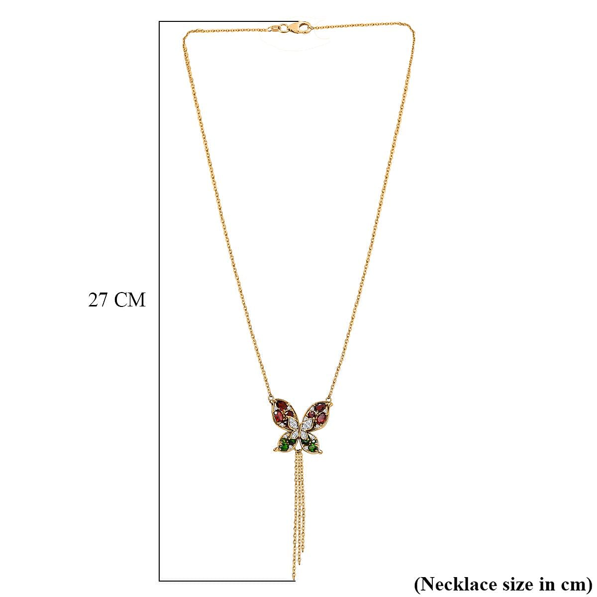 GP Italian Garden Collection - Red Garnet, Natural Chrome Diopside & Natural Zircon Necklace (Size 20) in 18K Vermeil YG Plated Sterling Silver 6.01 Ct, Silver Wt. 9.11 Gms