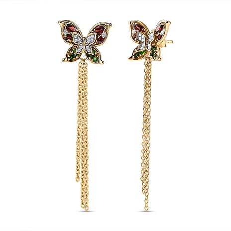 GP Italian Garden Collection - Red Garnet, Natural Chrome Diopside & Natural Zircon Earrings in 18K Vermeil Yellow Gold Plated Sterling Silver 3.32 Ct, Silver Wt. 7.07 Gms GP Italian Garden Collection - Red Garnet, Natural Chrome Diopside & Natural Zircon Earrings in 18K Vermeil Yellow Gold Plated Sterling Silver 3.32 Ct, Silver Wt. 7.07 Gms