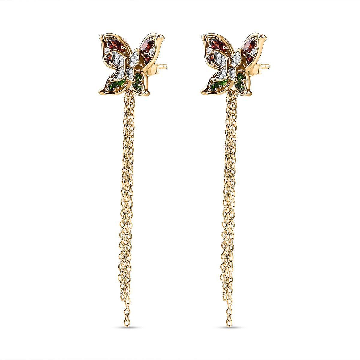 GP Italian Garden Collection - Red Garnet, Natural Chrome Diopside & Natural Zircon Earrings in 18K Vermeil Yellow Gold Plated Sterling Silver 3.32 Ct, Silver Wt. 7.07 Gms