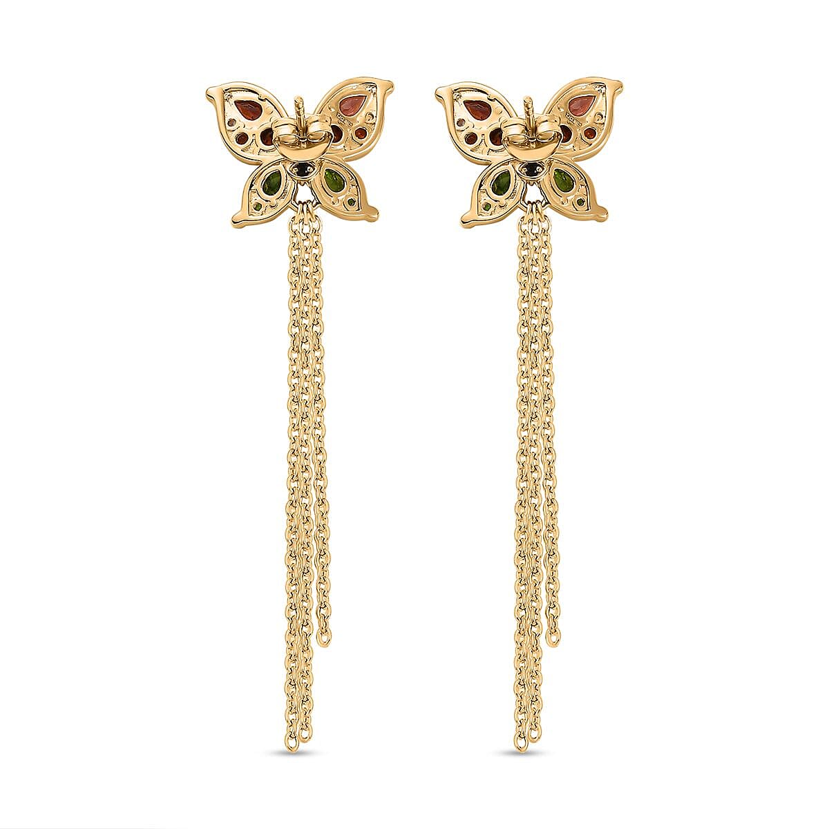 GP Italian Garden Collection - Red Garnet, Natural Chrome Diopside & Natural Zircon Earrings in 18K Vermeil Yellow Gold Plated Sterling Silver 3.32 Ct, Silver Wt. 7.07 Gms