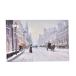 Light up Canvas Wall Decor Printing Lake Side City Scene 2xAA Battery (Not Inc.) - Village