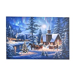 Light up Canvas Wall Decor Printing Lake Side City Scene 2xAA Battery (Not Inc.) - Village