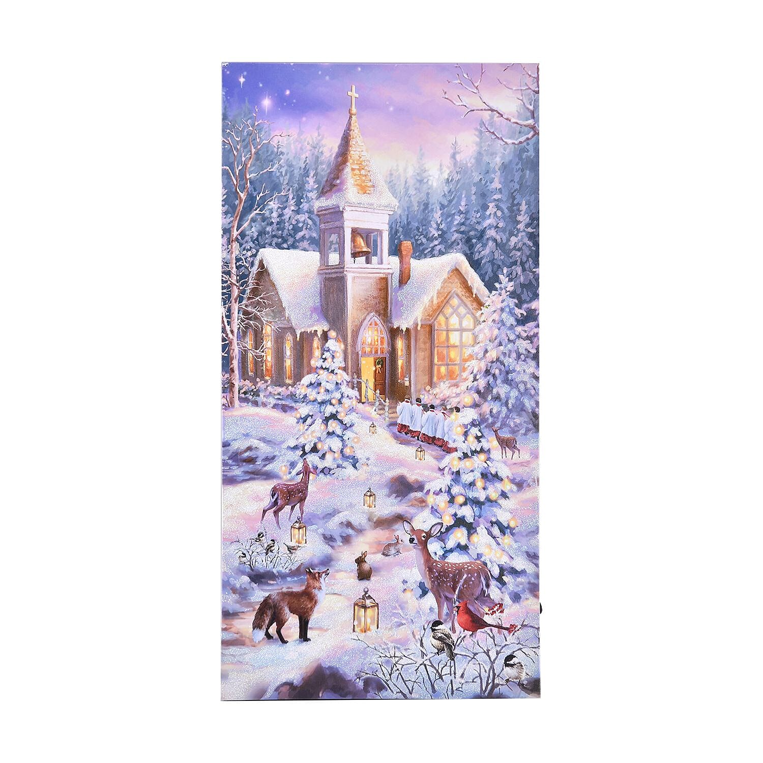 Energy Efficient LED Lighted Canvas Wall Decor Printing Snowy Winter Scene with House 1xAA Battery (Not Inc.)