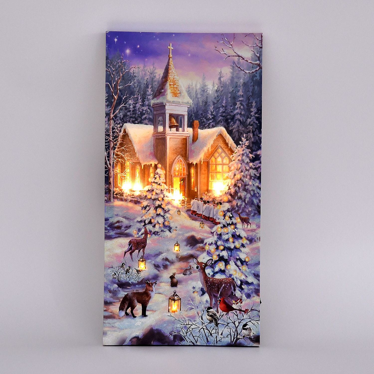 Energy Efficient LED Lighted Canvas Wall Decor Printing Snowy Winter Scene with House 1xAA Battery (Not Inc.)