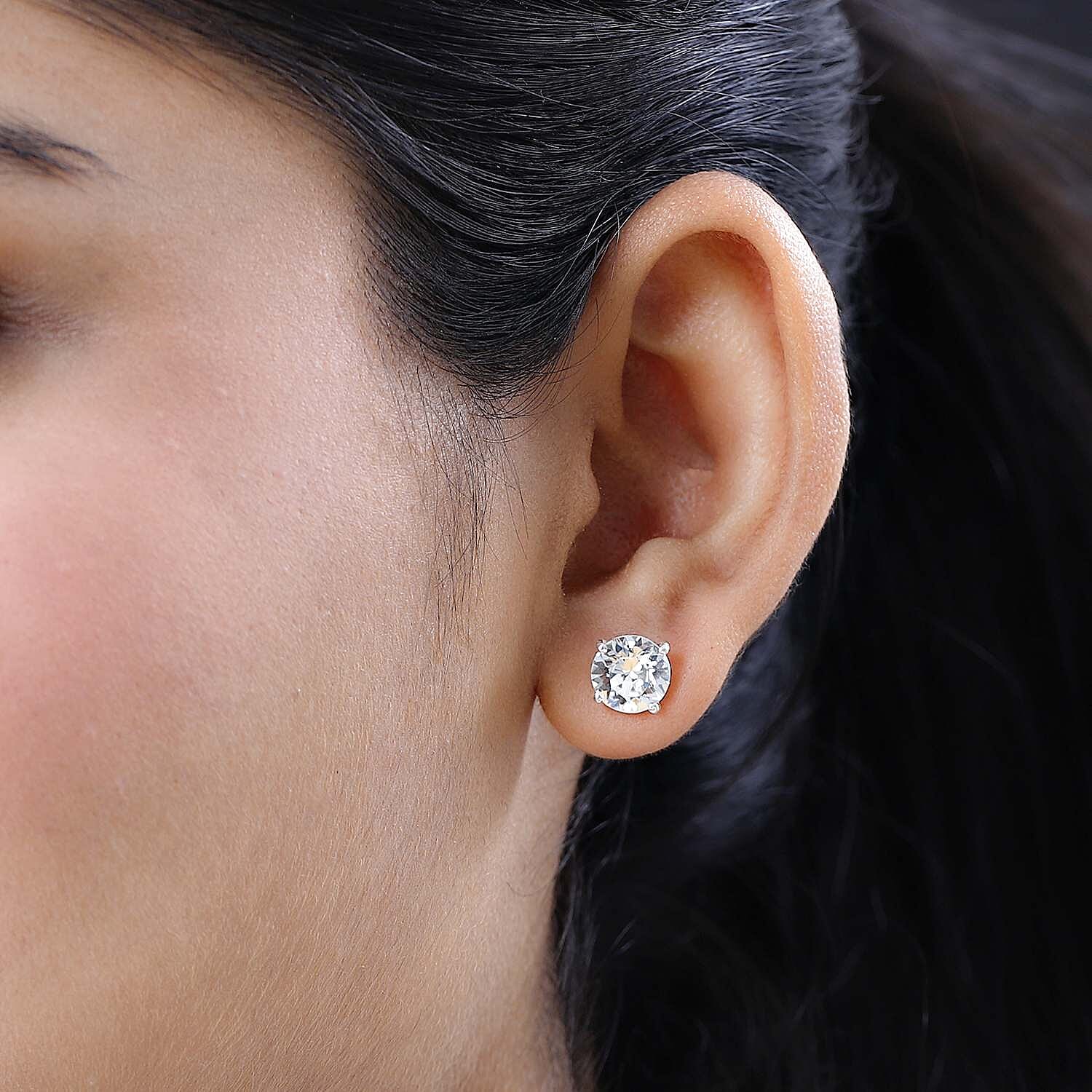 White Austrian Crystal Stud Earrings in Sterling Silver