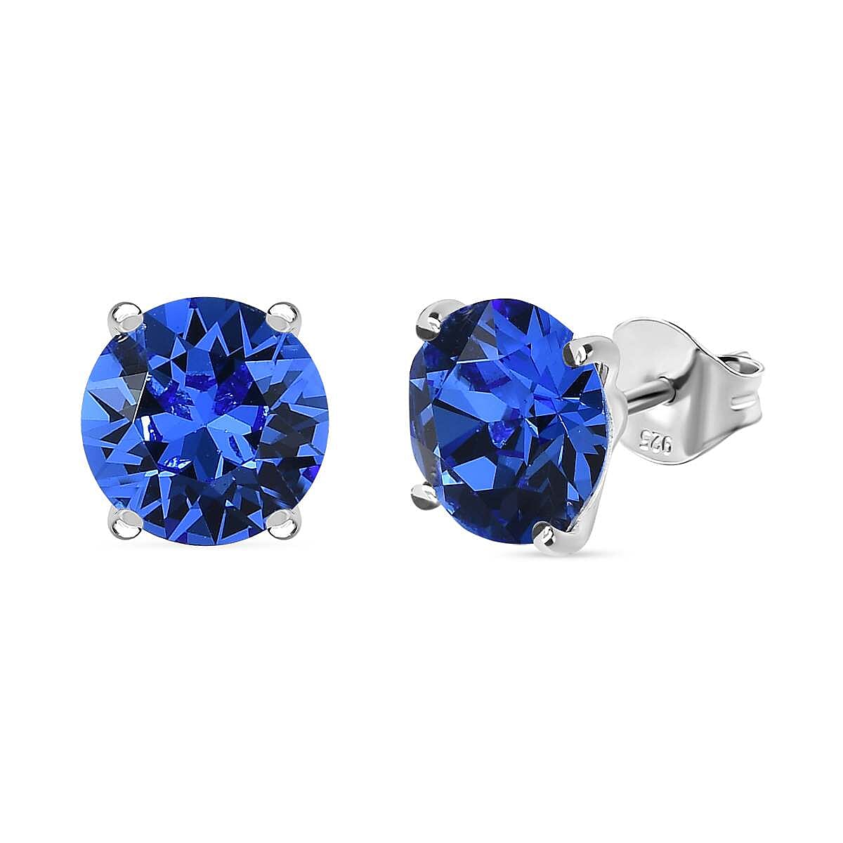 Sapphire Austrian Crystal Stud Earrings in Sterling Silver