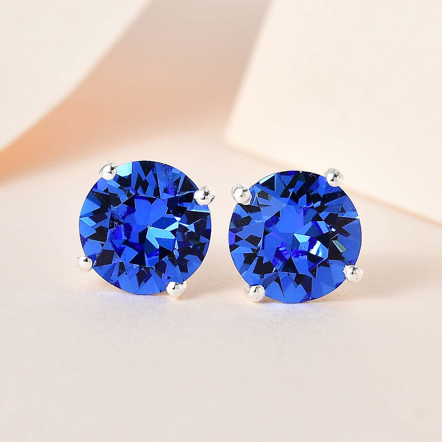 Sapphire Austrian Crystal Stud Earrings in Sterling Silver