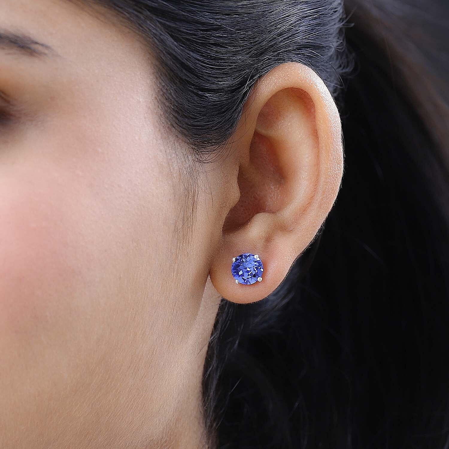 Sapphire Austrian Crystal Stud Earrings in Sterling Silver