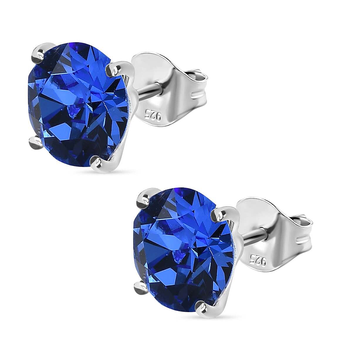 Sapphire Austrian Crystal Stud Earrings in Sterling Silver