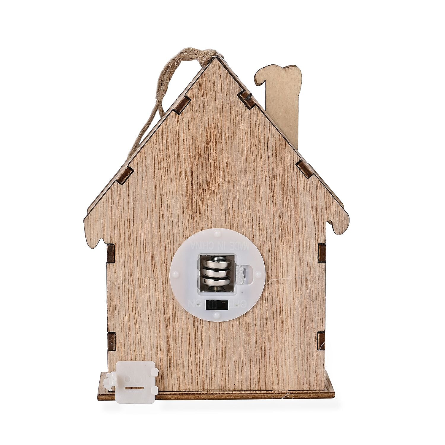 Set of 3 Hanging Christmas Wooden House with LED Warm Lights (Size 12x9x3 cm) - Multi