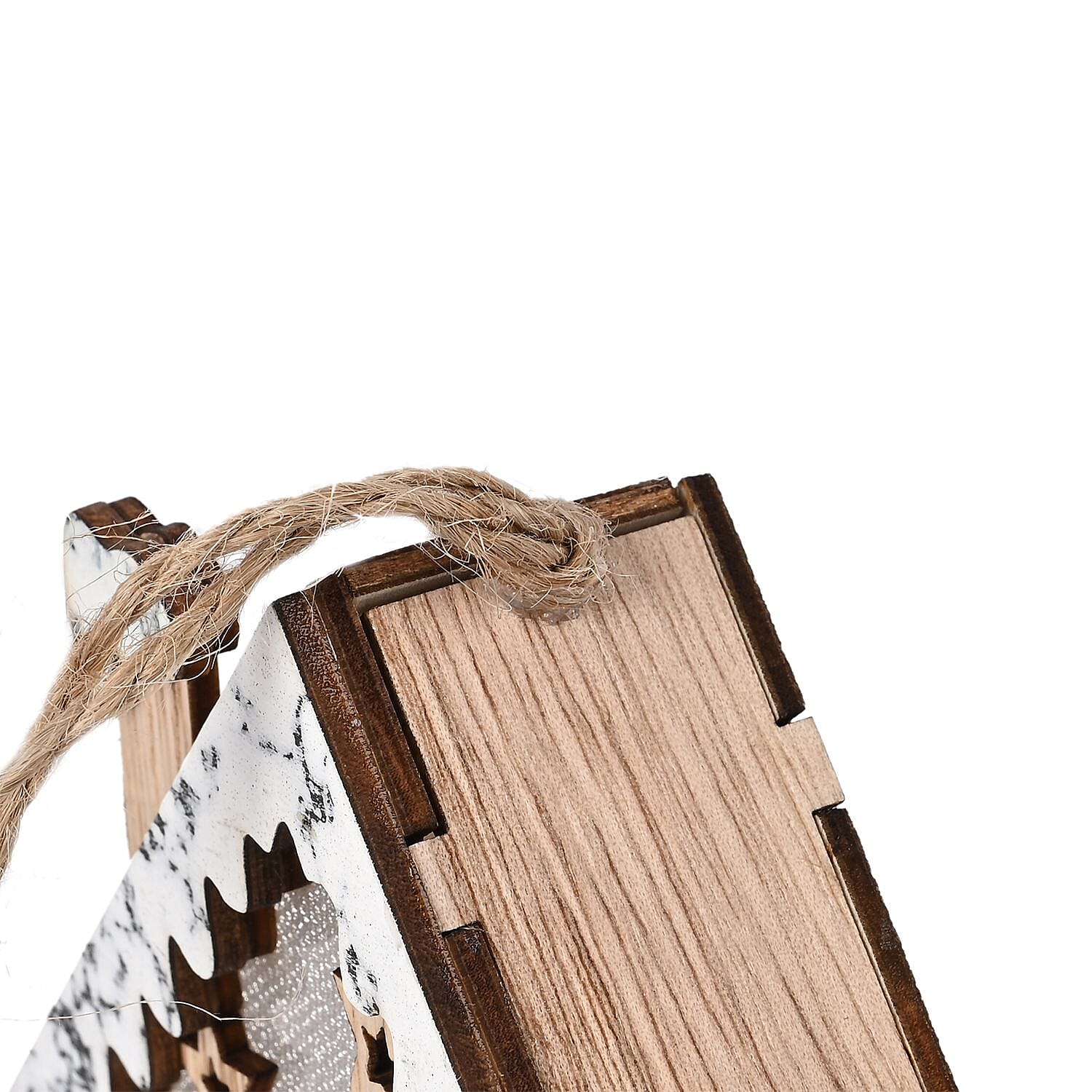 Set of 3 Hanging Christmas Wooden House with LED Warm Lights (Size 12x9x3 cm) - Multi