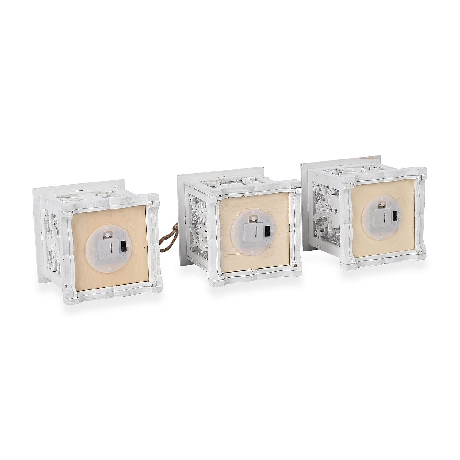 Set of 3 Hanging Christmas Wooden House with LED Warm Lights (Size 12x7x7 cm) - White