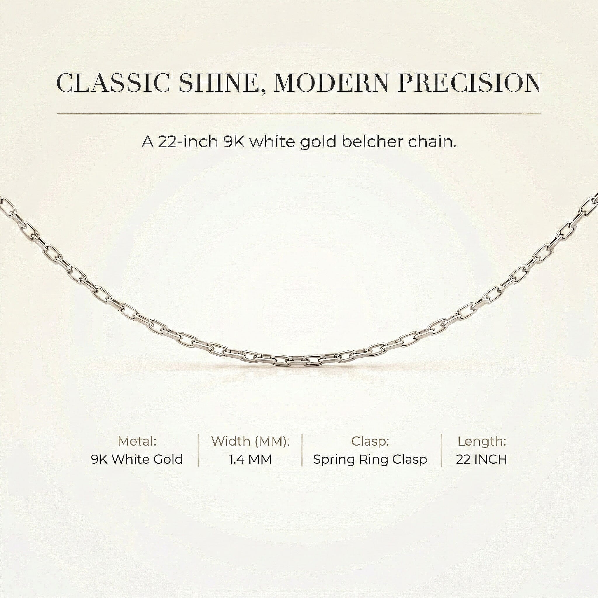 9K White Gold  Chain (Size - 22),  Gold Wt. 2.2 Gms