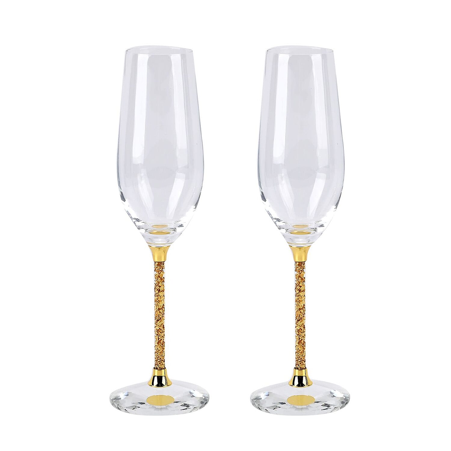 2 Elegant Golden Crystals Champagne Glasses