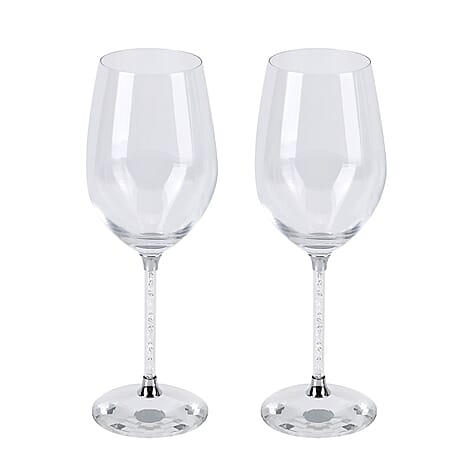 Set of 2 Wine Glass with Crystals Filled (Size 24x6x8 cm)