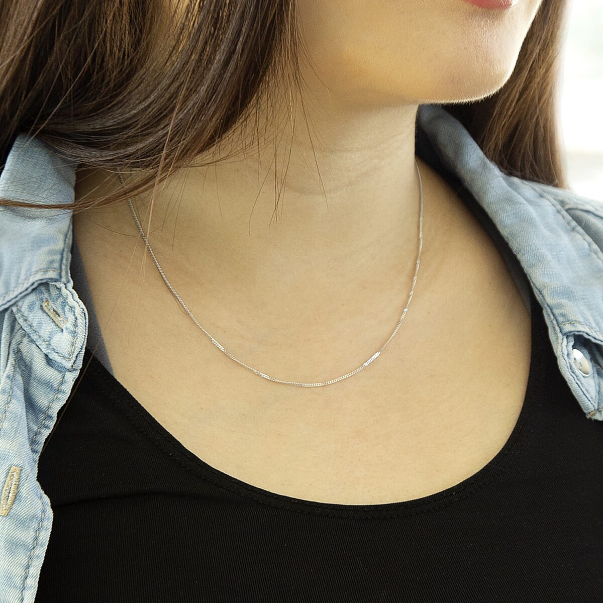 9K White Gold  Chain (Size - 16),  Gold Wt. 1.3 Gms