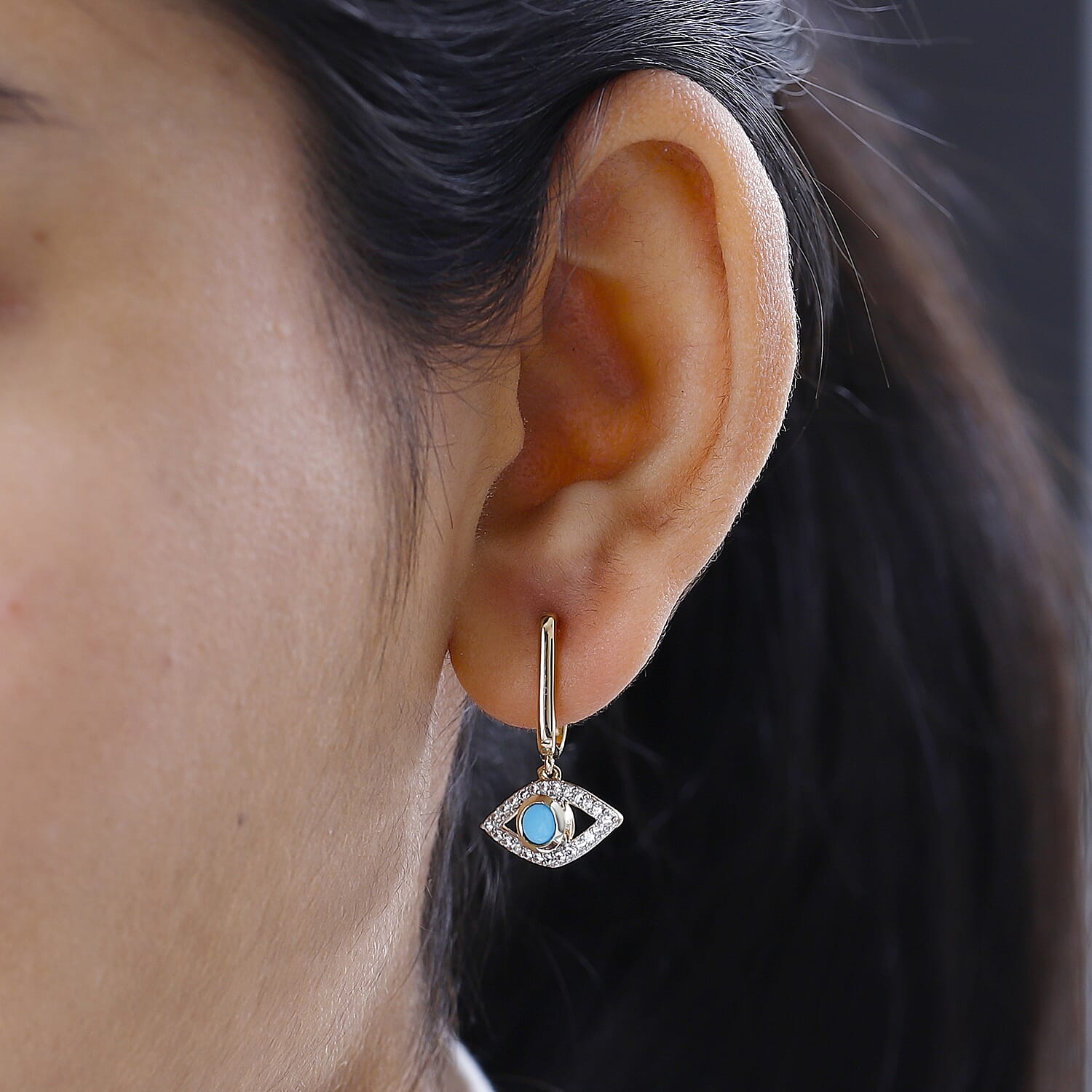 Arizona Sleeping Beauty Turquoise & Natural Zircon Dangle Earrings in 18K Vermeil Yellow Gold Plated Sterling Silver 1.10 Ct