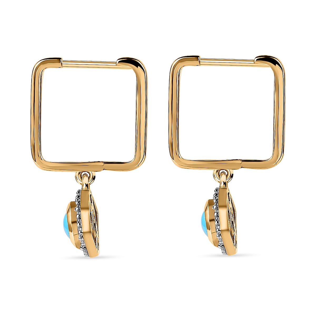 Arizona Sleeping Beauty Turquoise & Natural Zircon Dangle Earrings in 18K Vermeil Yellow Gold Plated Sterling Silver 1.10 Ct