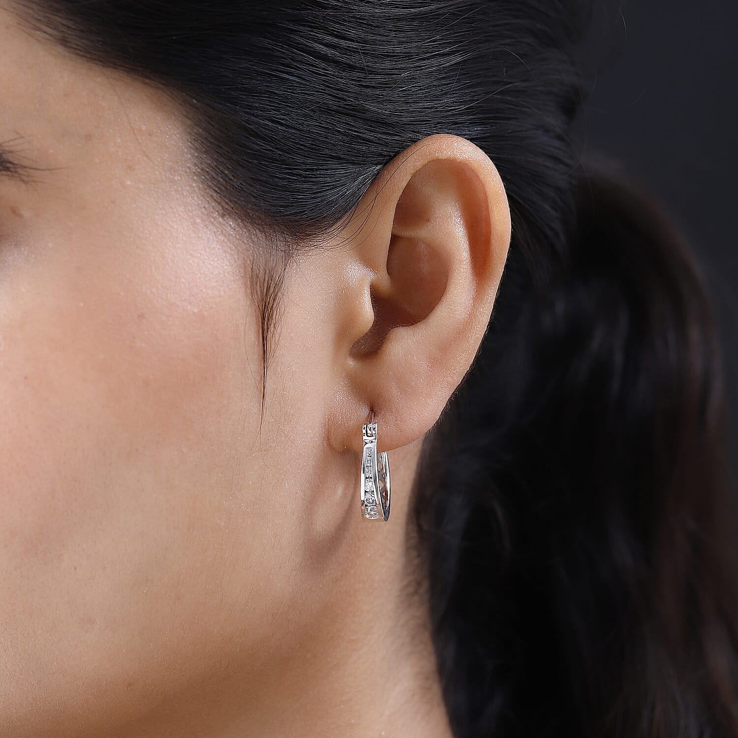 Moissanite Hoop Earrings in Platinum Overlay Sterling Silver, Silver Wt. 5.26 Gms