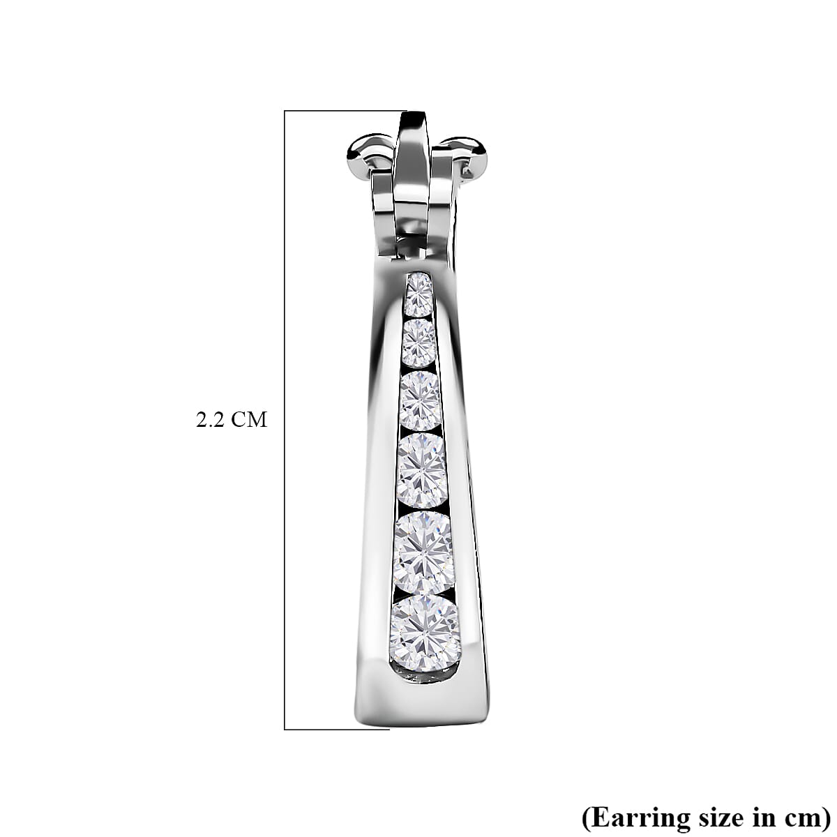 Moissanite Hoop Earrings in Platinum Overlay Sterling Silver, Silver Wt. 5.26 Gms