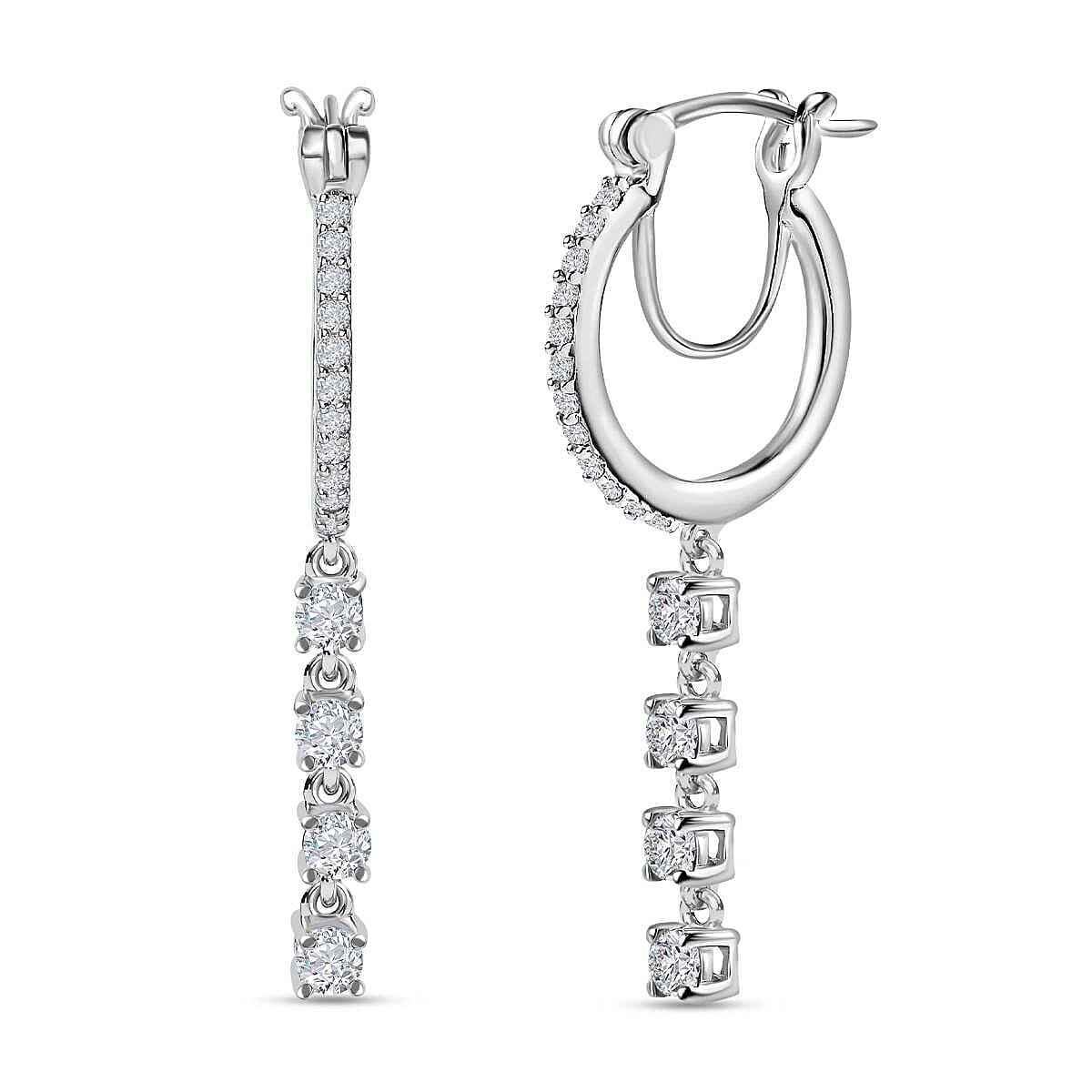 Moissanite Hoop Earrings in Platinum Overlay Sterling Silver 1.26 Ct, Silver Wt 5.31 GM