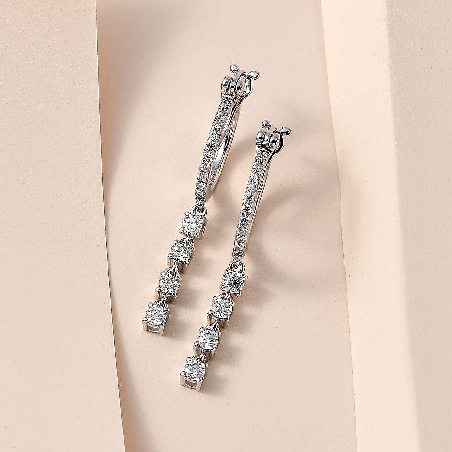 Moissanite Hoop Earrings in Platinum Overlay Sterling Silver 1.26 Ct, Silver Wt 5.31 GM