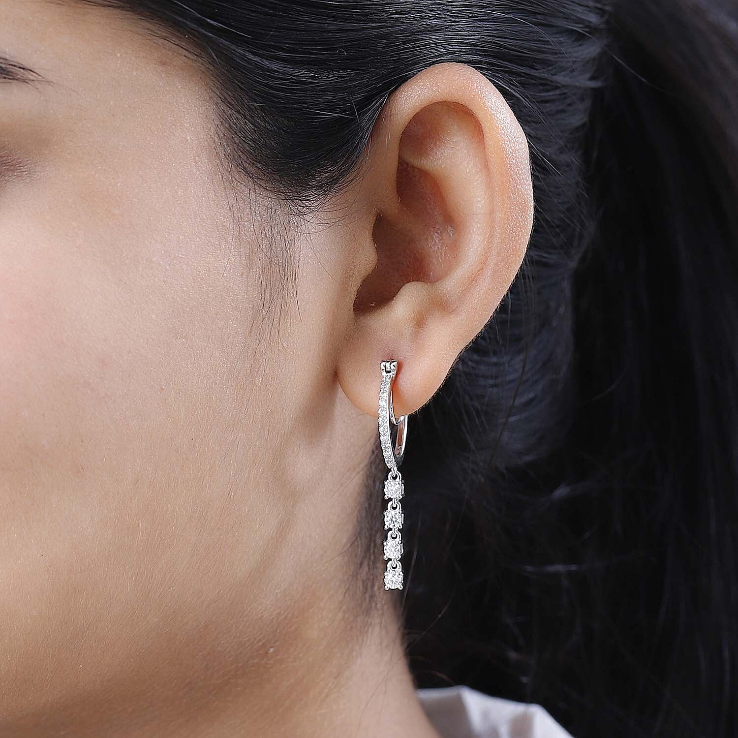 Moissanite Hoop Earrings in Platinum Overlay Sterling Silver 1.26 Ct, Silver Wt 5.31 GM