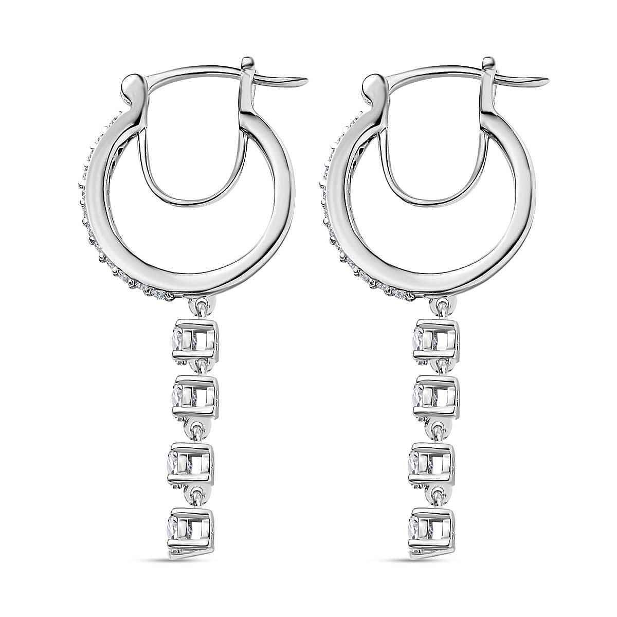 Moissanite Hoop Earrings in Platinum Overlay Sterling Silver 1.26 Ct, Silver Wt 5.31 GM