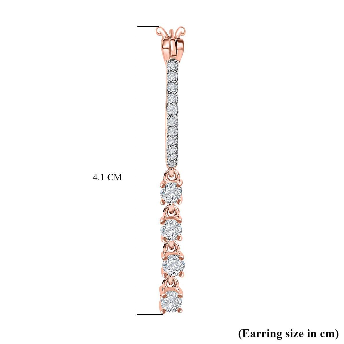 Moissanite Hoop Earrings in 18K Rose Gold Vermeil Plated Sterling Silver 1.26 Ct, Silver Wt 5.31 GM