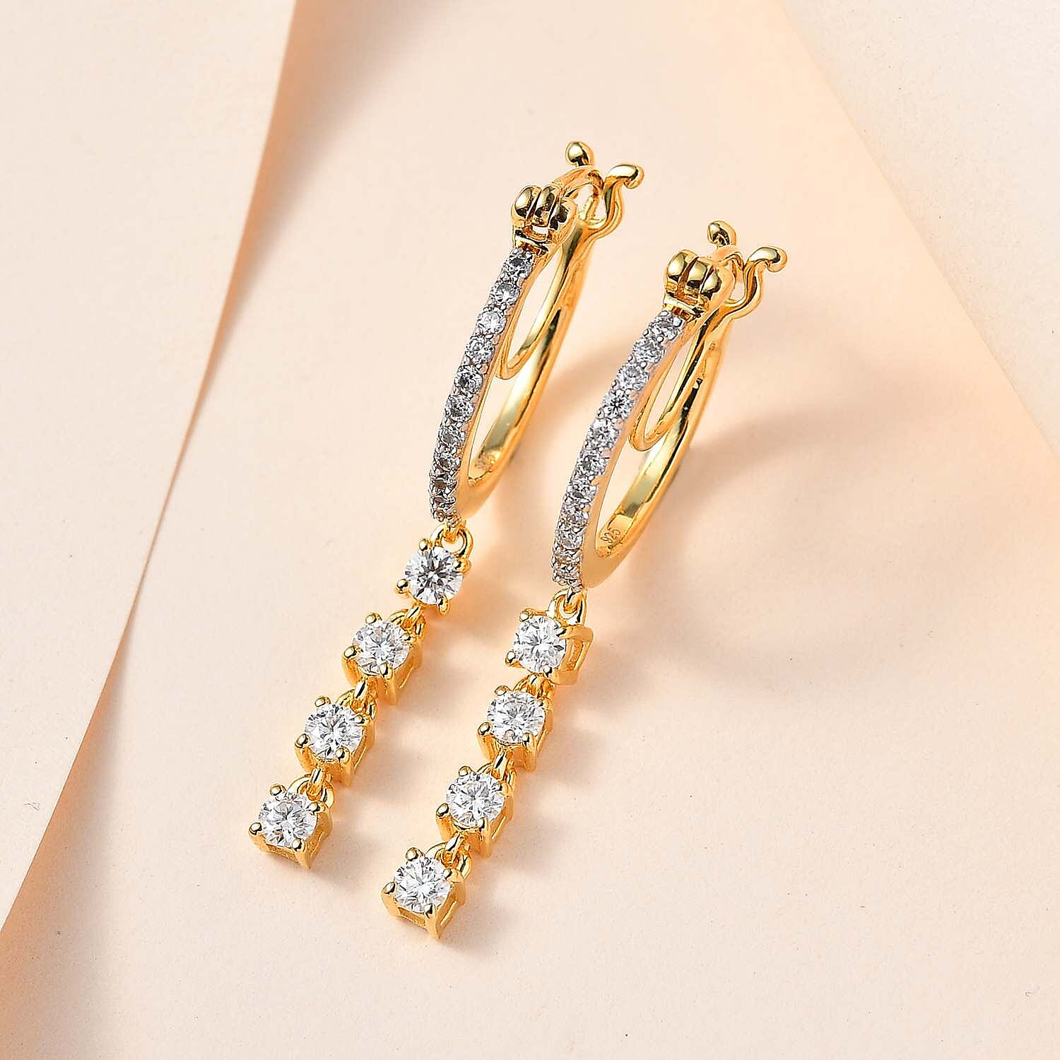 Moissanite Hoop Earrings in 18K Yellow Gold Vermeil Plated Sterling Silver 1.26 Ct, Silver Wt 5.31 GM