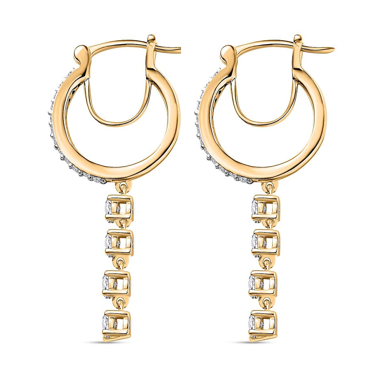 Moissanite Hoop Earrings in 18K Yellow Gold Vermeil Plated Sterling Silver 1.26 Ct, Silver Wt 5.31 GM