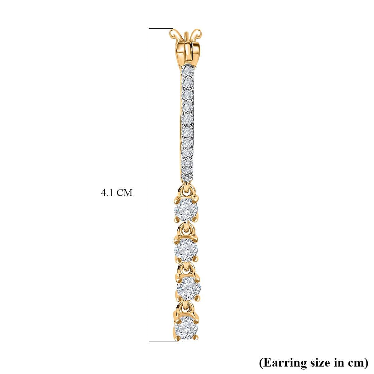 Moissanite Hoop Earrings in 18K Yellow Gold Vermeil Plated Sterling Silver 1.26 Ct, Silver Wt 5.31 GM