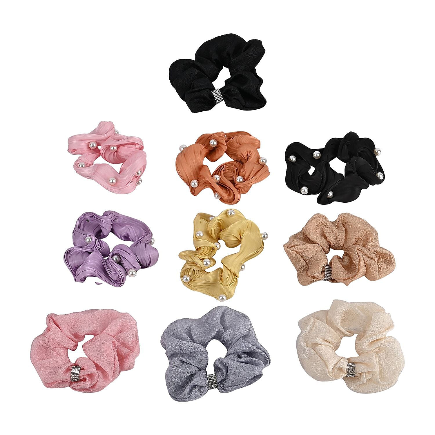 Set of 10 Assorted Embellished Hair Scunchies