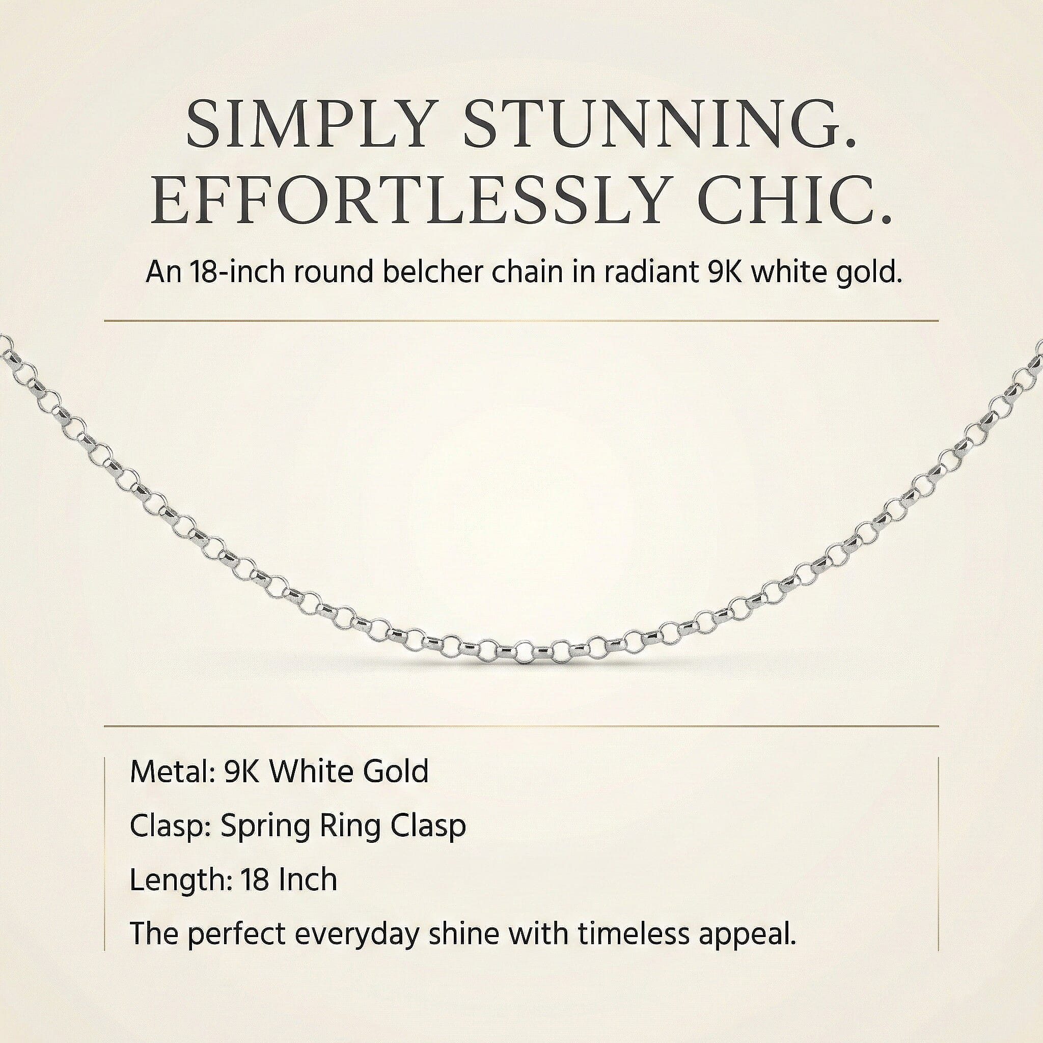 9K White Gold  Chain (Size - 18),  Gold Wt. 1.1 Gms