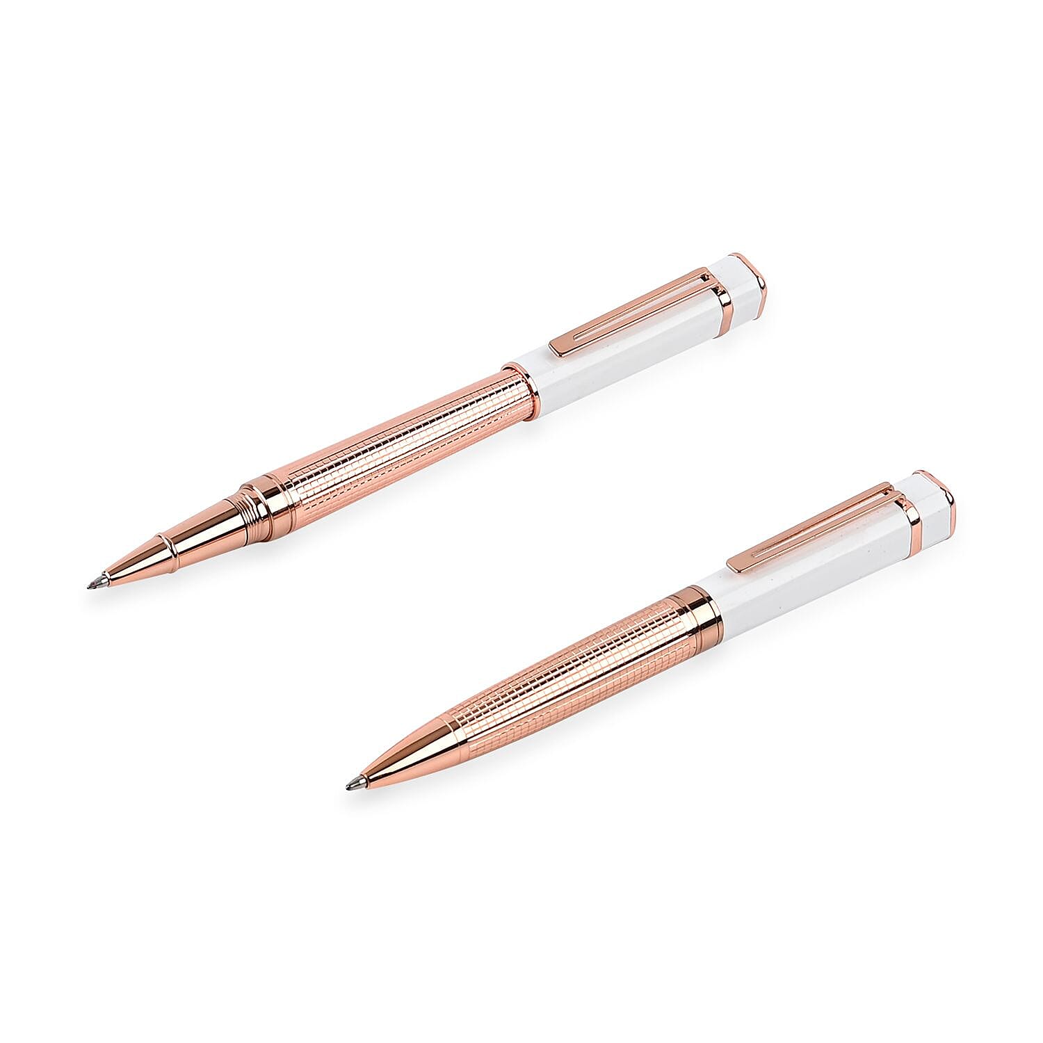 Set of 2 Exquisite Ballpoint Pens with 2 Replacement Blue Ink - White & Rose