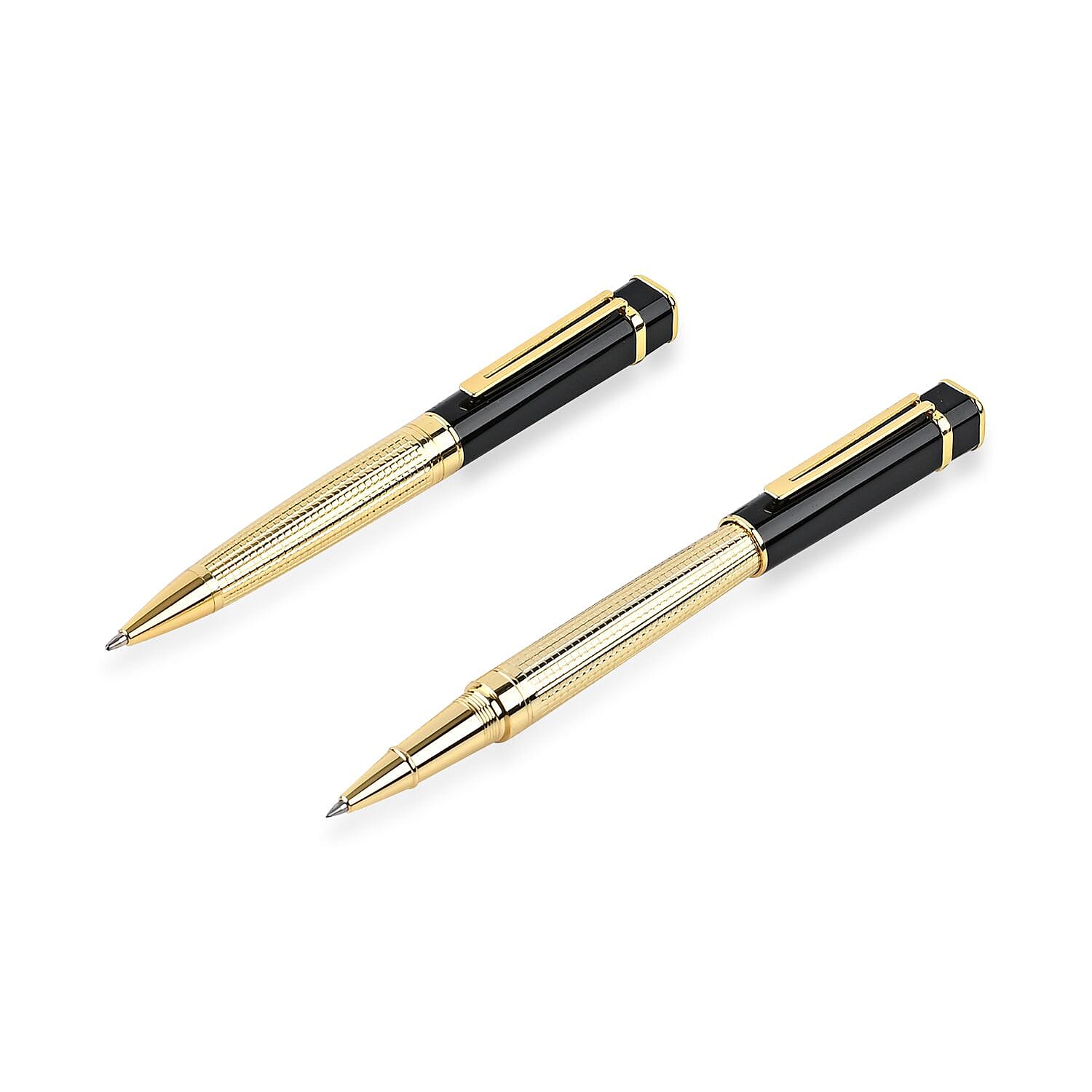 Set of 2 Executive Ballpoint Pens with 2 Replacement Blue Ink - Black & Gold