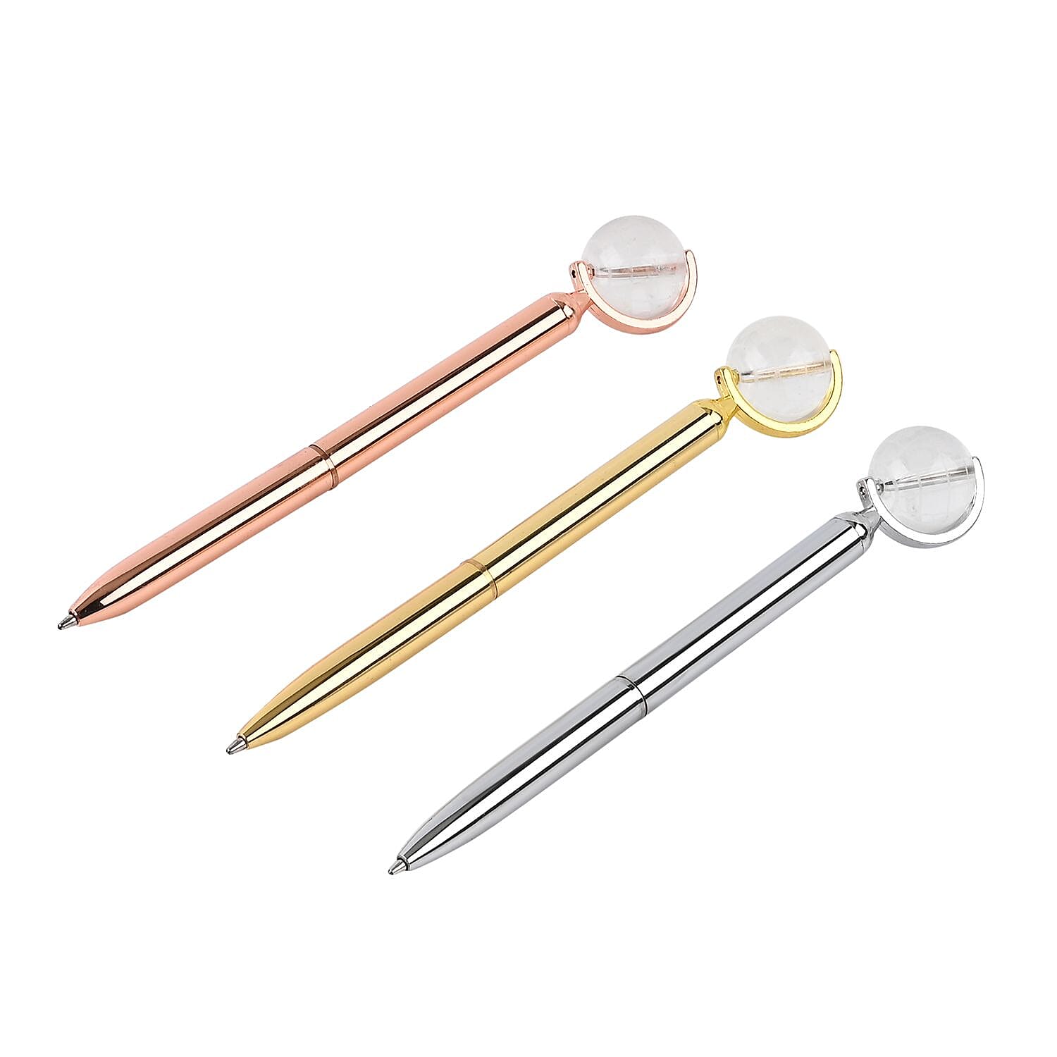 Set of 3 Pens with 3 Blue Replacement Ink - Rose Gold, Gold - Silver